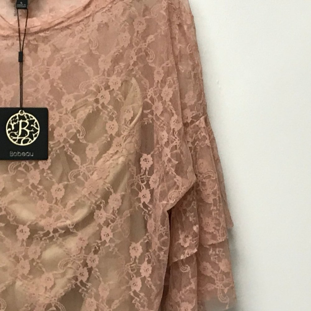 NWT Nordstrom Bobeau Sheer Lace Overlay Blouse Top - Picture 2 of 3